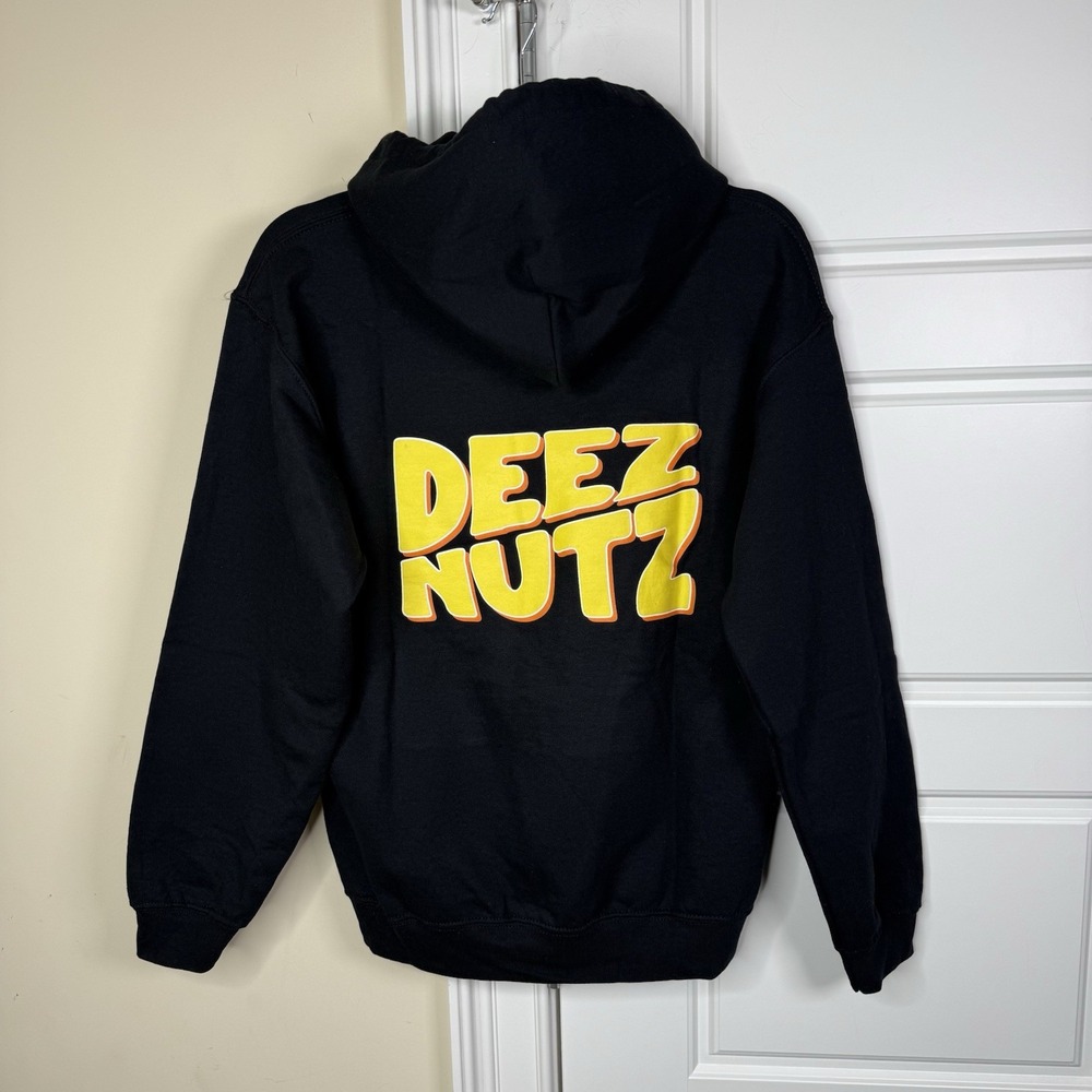 Feastables "Deez Nutz" Promo Hoodie Men's Small Black Mr Beast Chocolate Fleece